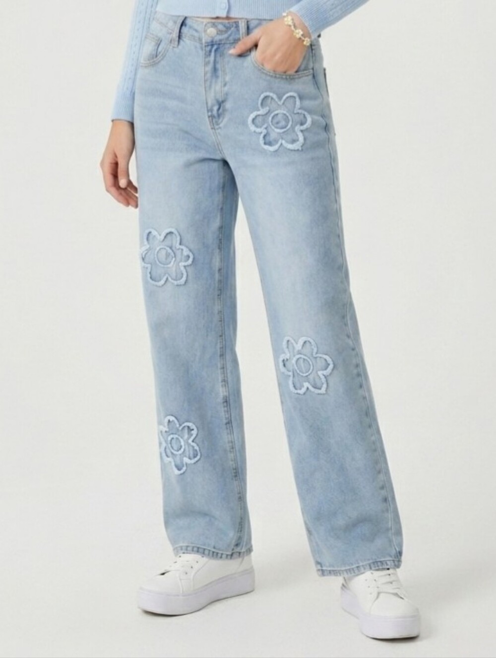 Cali1850 Straight Jeans 29 Low Rise Light Wash Embroidered Y2K NWT